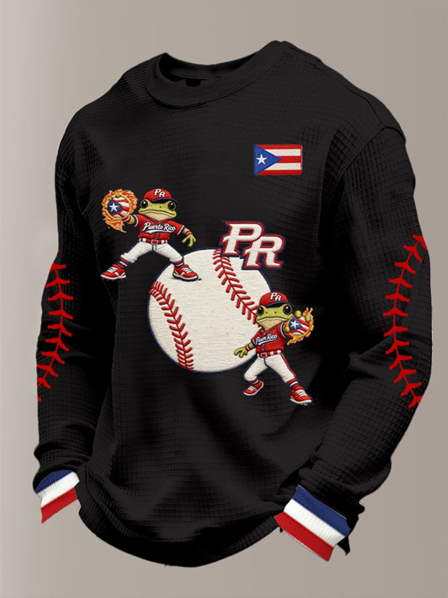 Men's Puerto Rico Baseball Waffle Long Sleeve Sweatshirt