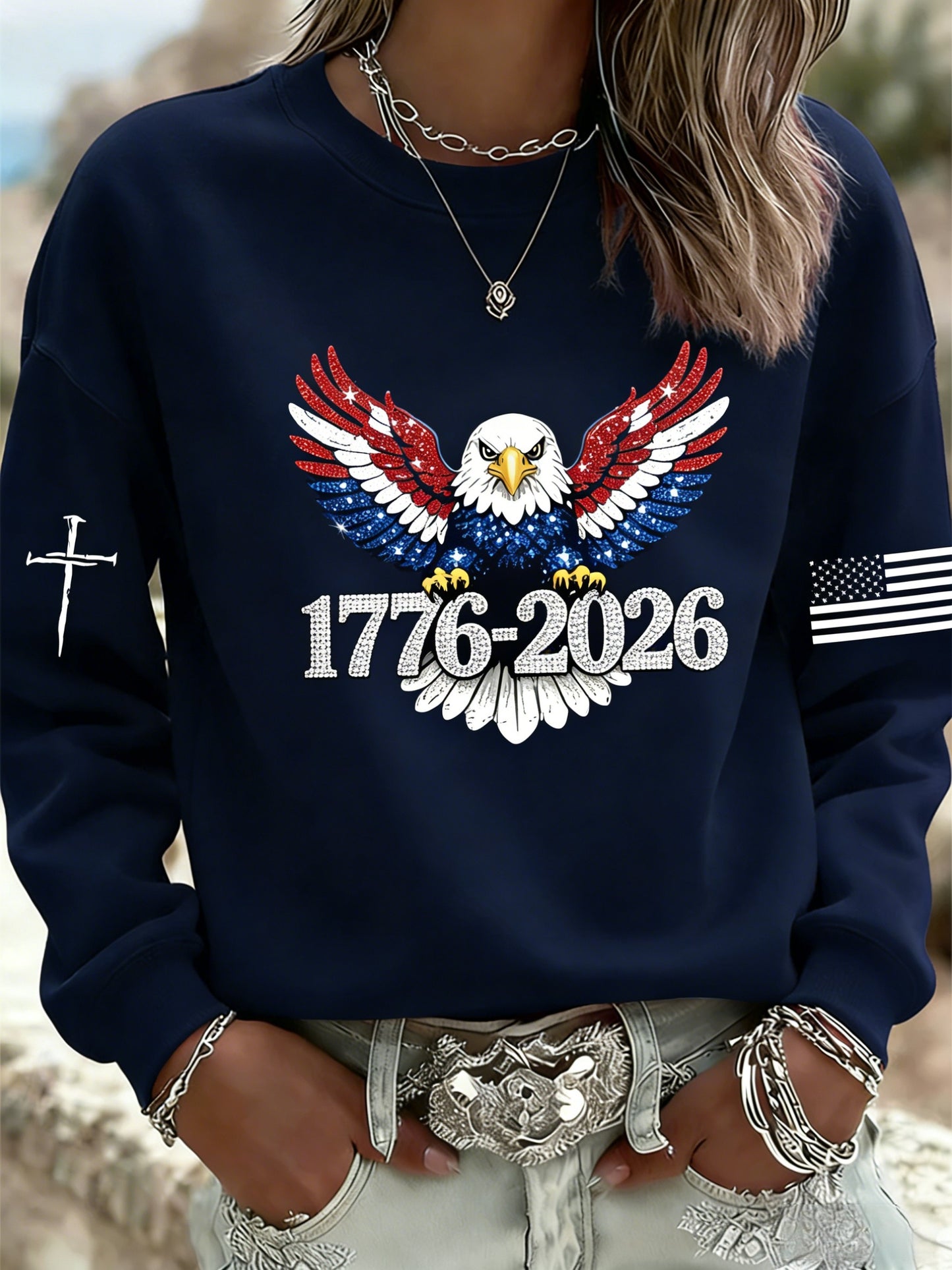 Women's Retro American Independence Day Long-Sleeve Sweatshirt