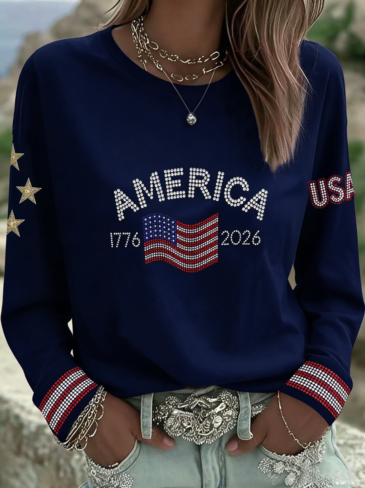 Women's Retro American Independence Day Long-Sleeve Top