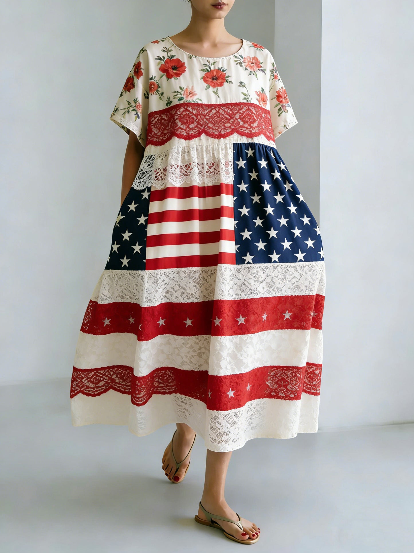 Women's American Commemorative Patchwork Print Long Skirt