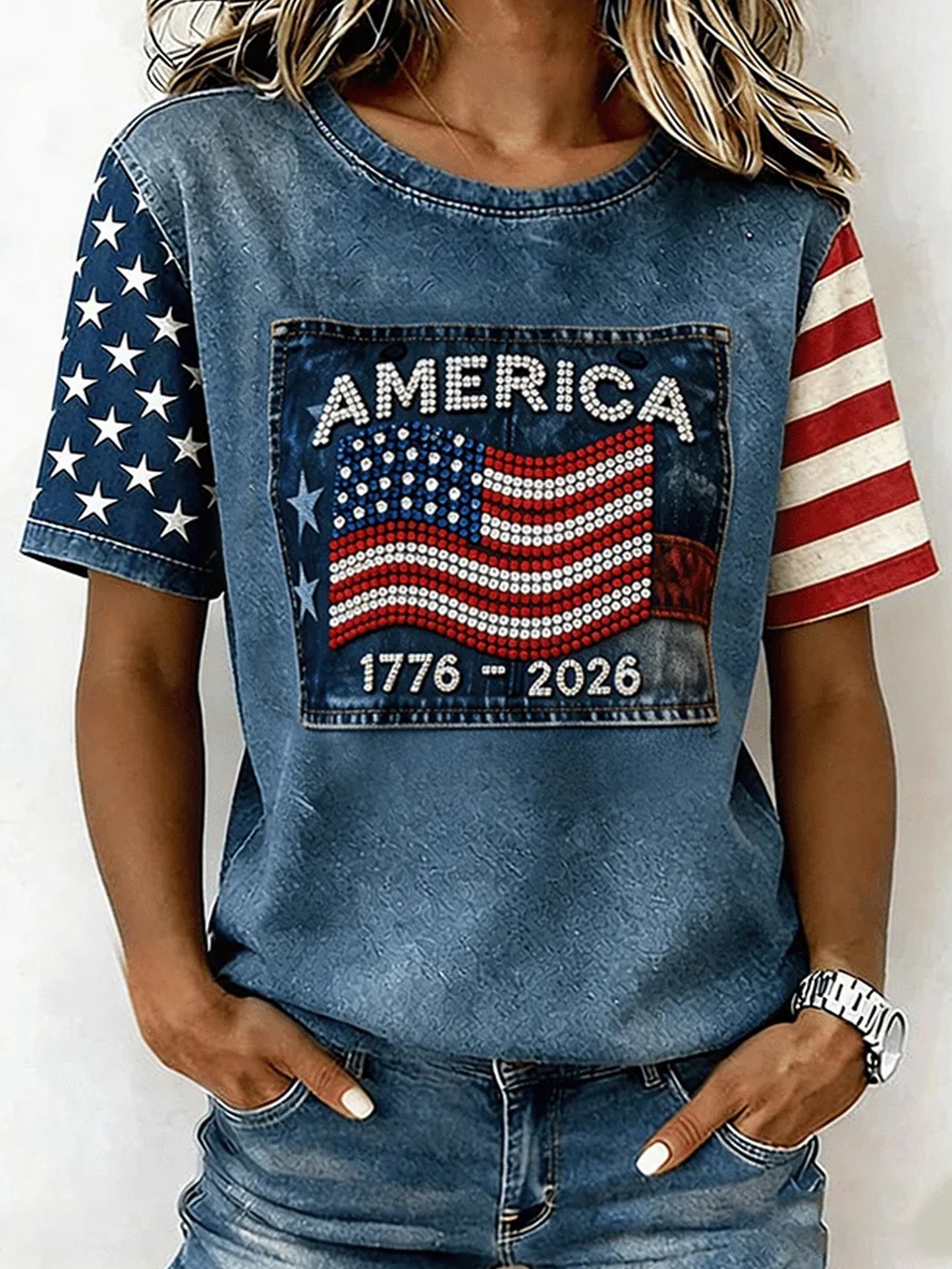 Women's Vintage Patriotic Independence Day Casual T-Shirt