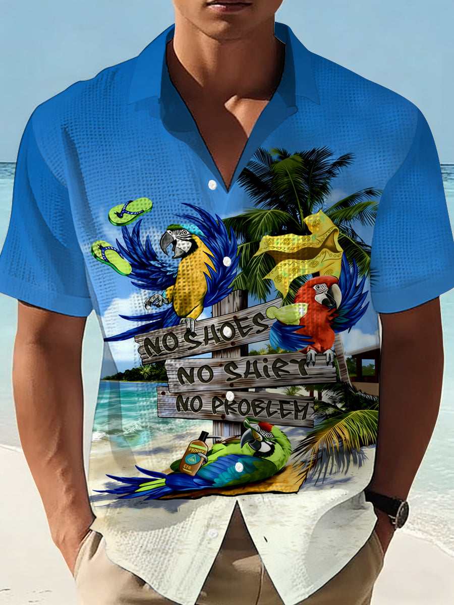 Men's No Shoes No Shirt No Problems Print Casual Waffle Shirt