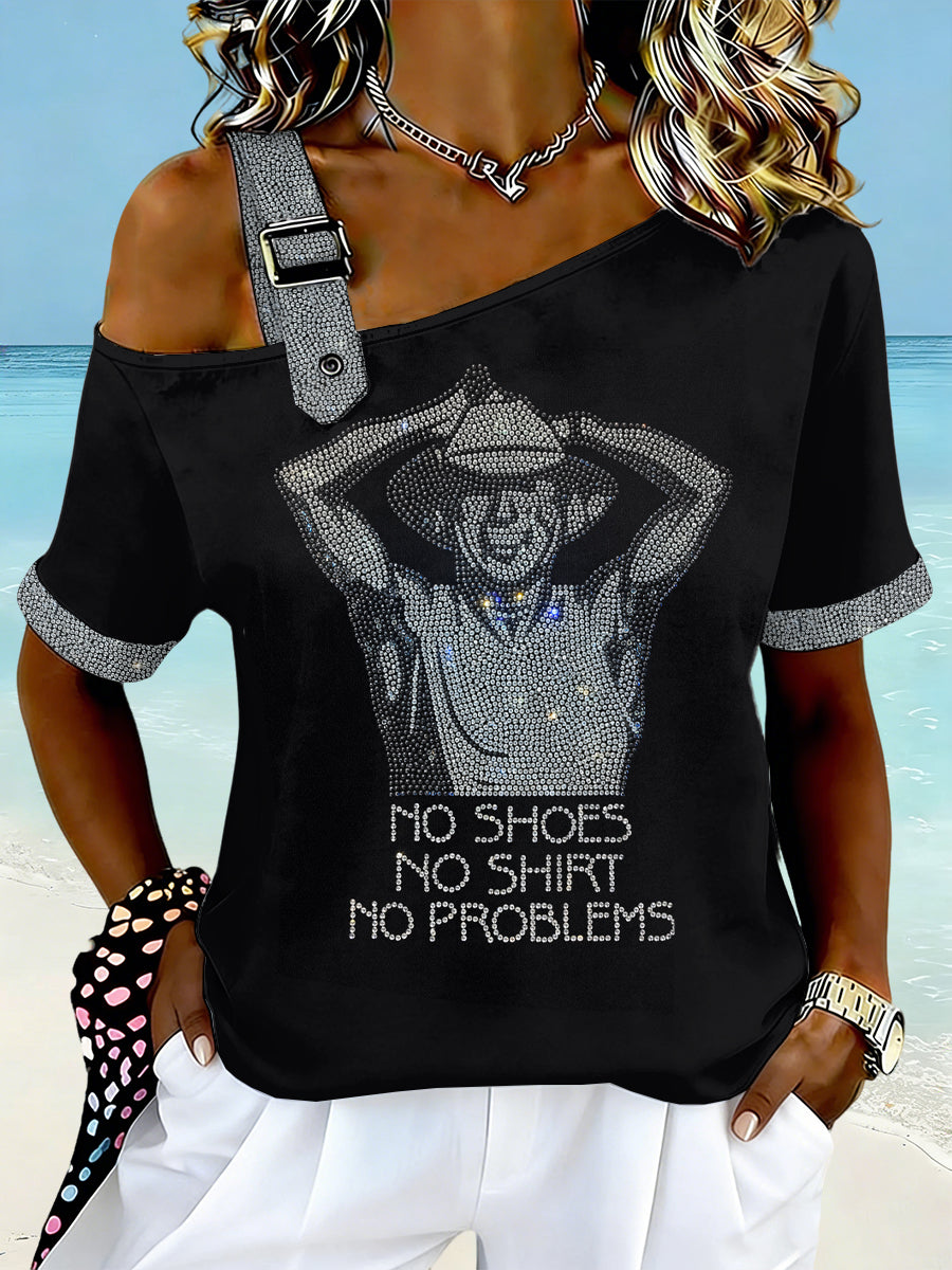 Women's No Shoes No Shirt No Problems Print Top