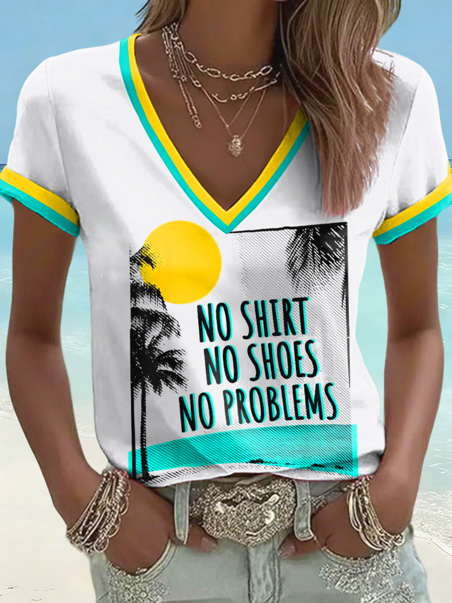 Women's No Shoes No Shirt No Problems Print T-shirt