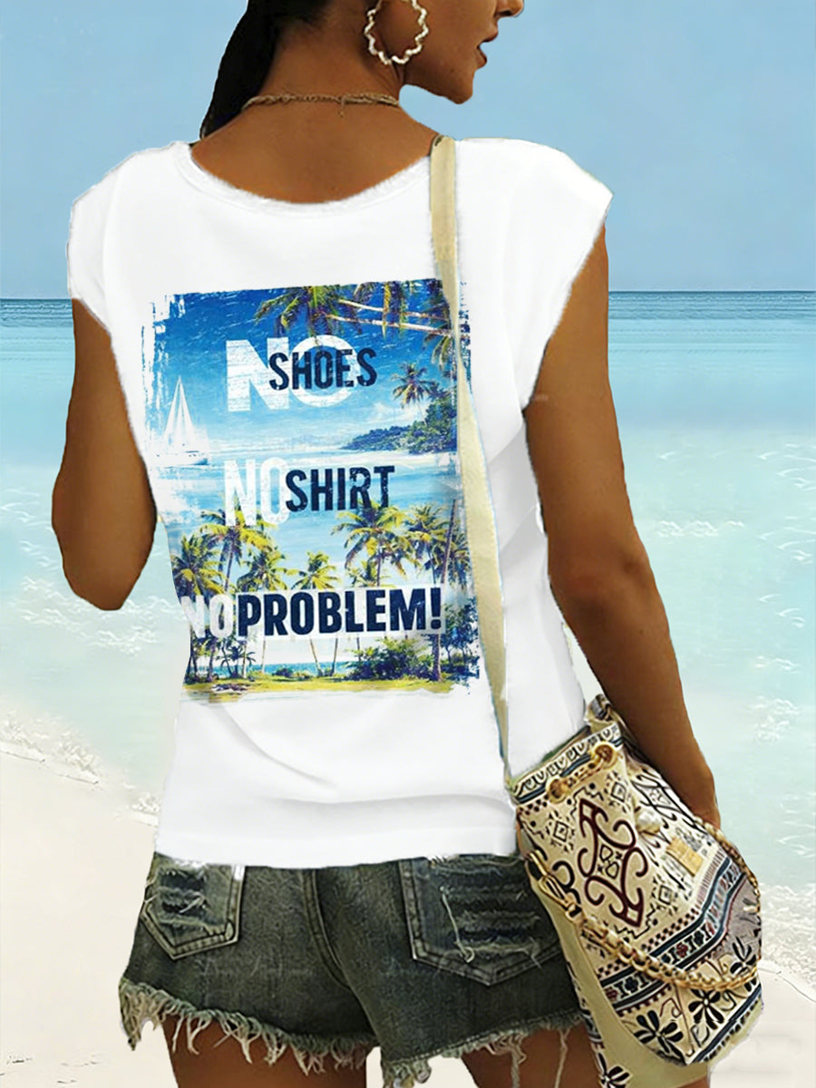 Women's No Shoes No Shirt No Problems Print Vest Top