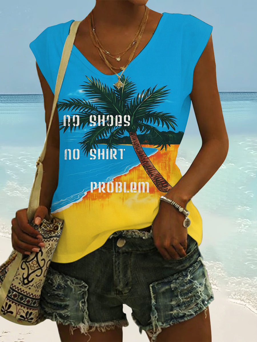 Women's No Shoes No Shirt No Problems Print Vest Top