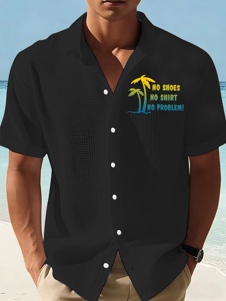 Men's No Shoes No Shirt No Problems Print Casual Waffle Shirt