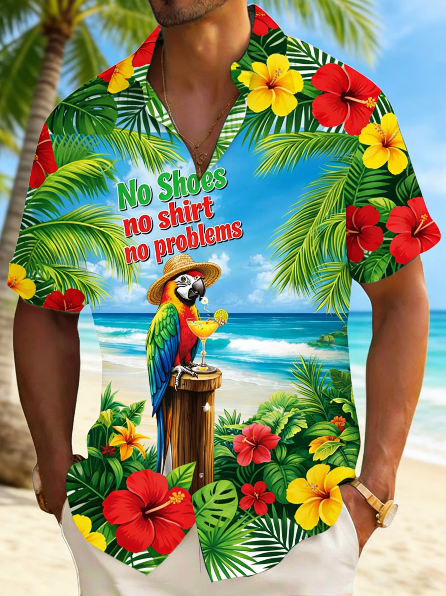 Men's No Shoes No Shirt No Problems Printed Casual Shirt