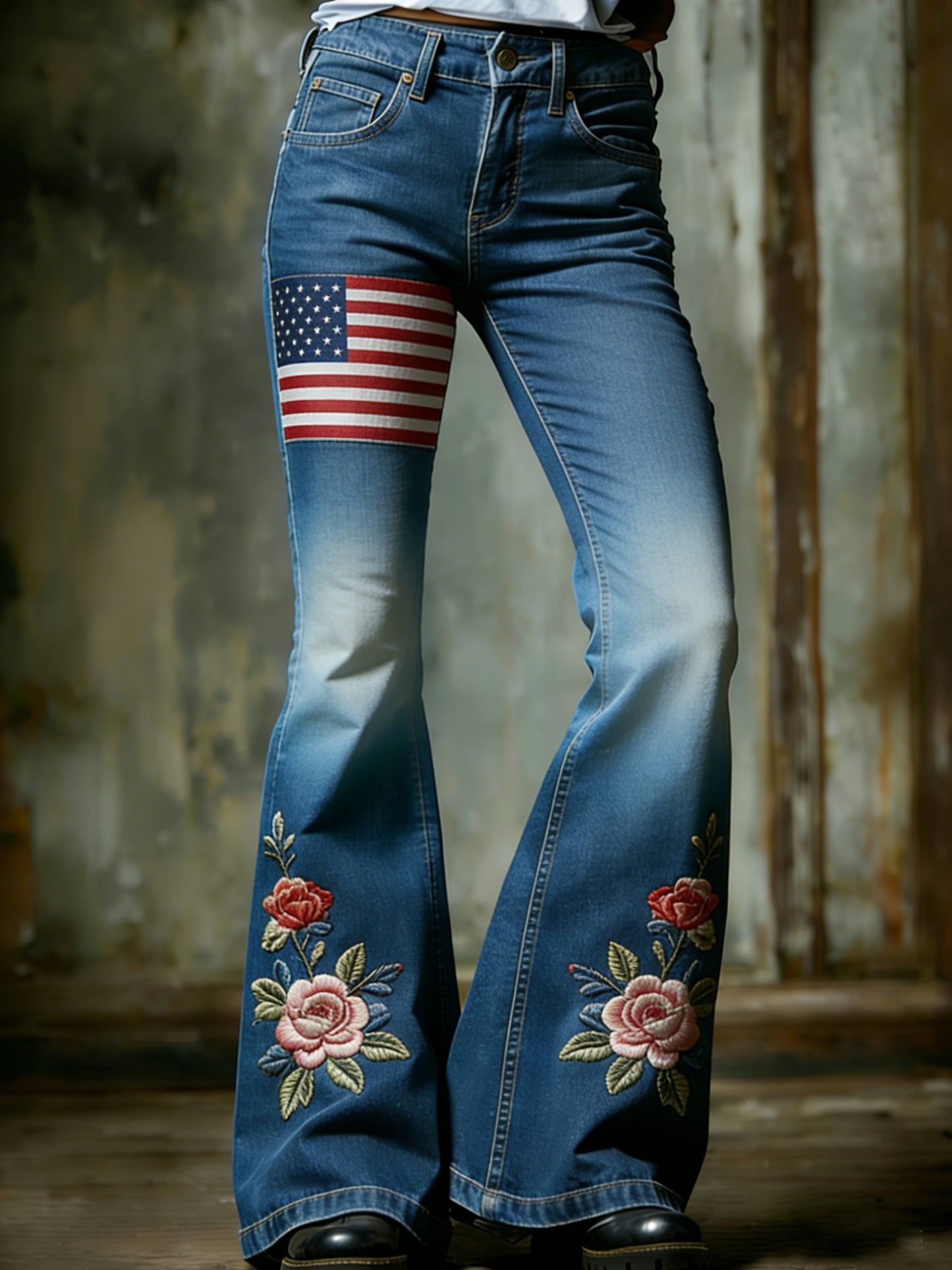 Women's American Patriot Print Flare Pants
