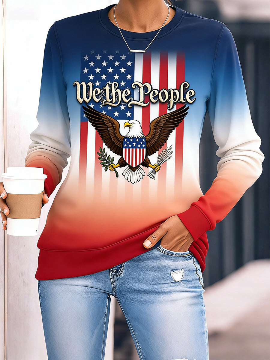 Women's Patriotic Commemorative Print Long-Sleeve T-Shirt