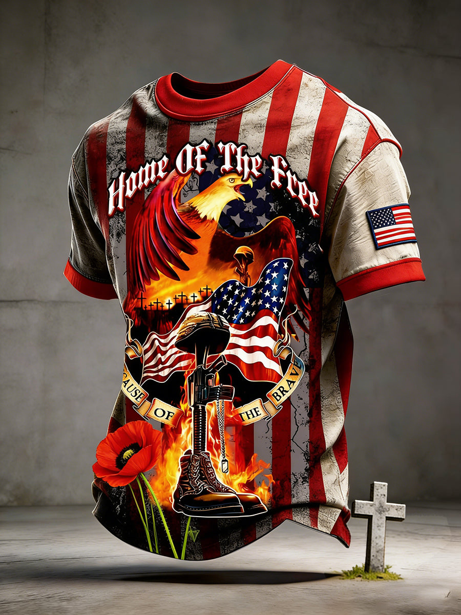 Retro American Art Patchwork Print Casual T-shirt