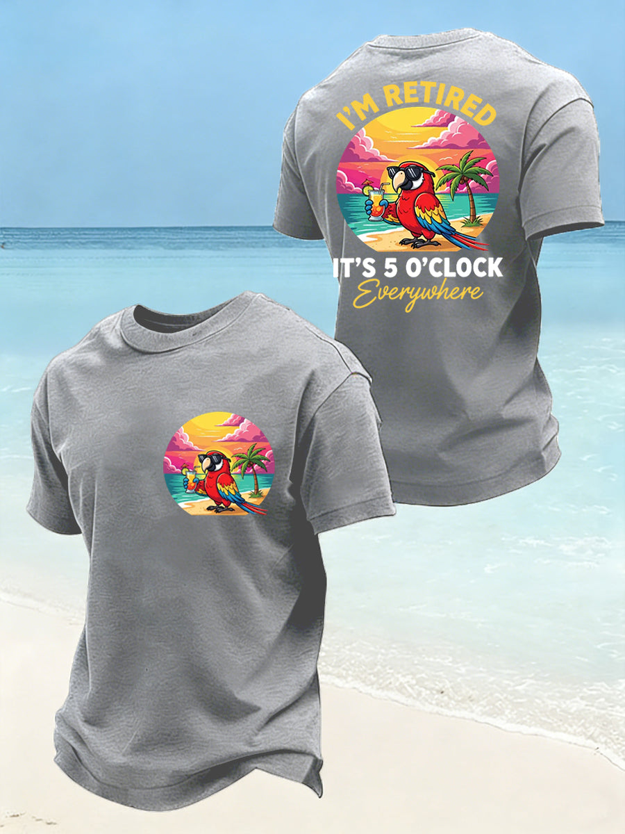 Men's I'm Retired It's 5 O'clock Everywhere Parrot Print Casual Tee