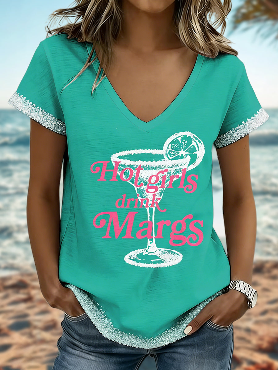 Women's Vacation Style Margarita Art Printed Tops