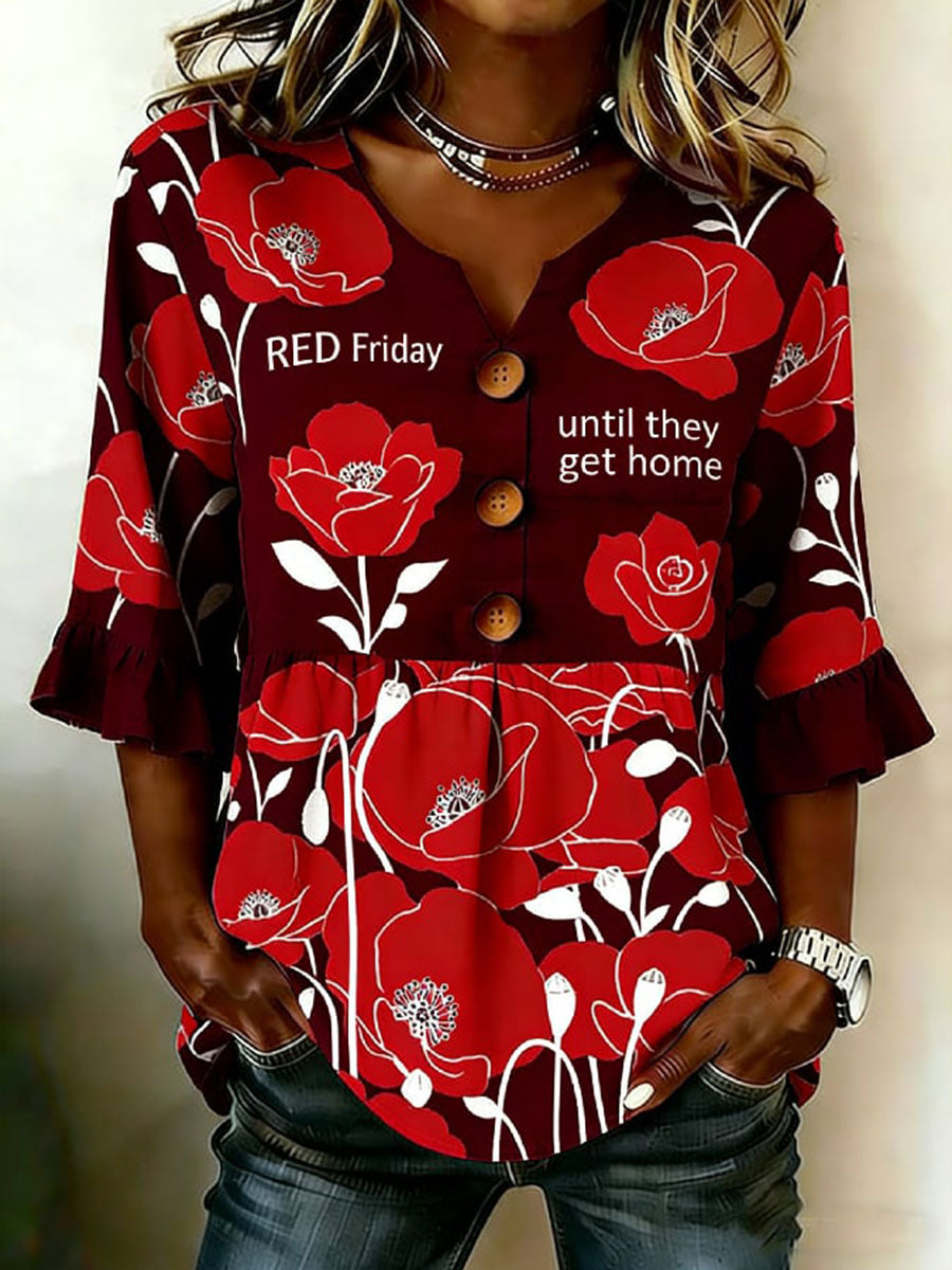 Women's Red Friday Print Casual Top