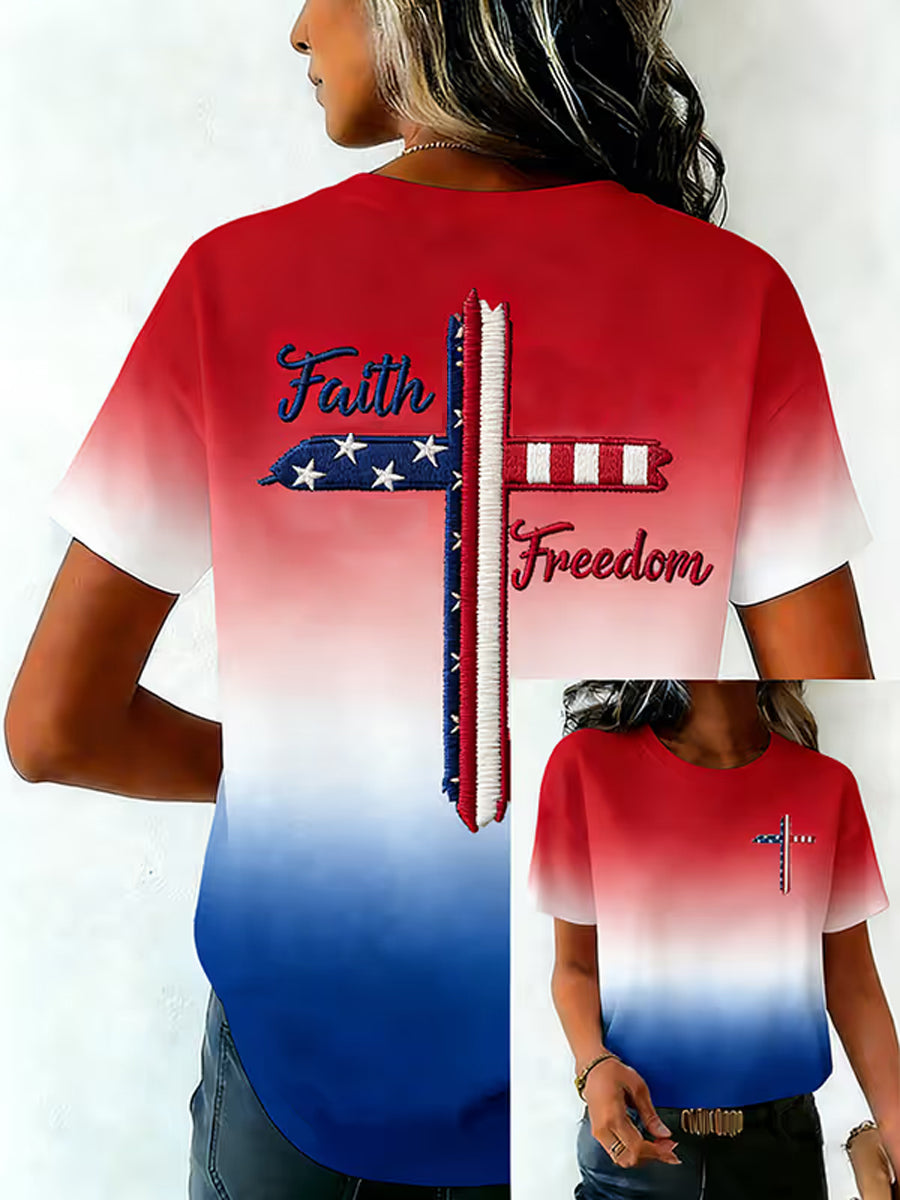 Women's USA Freedom Faith Printed T-shirt