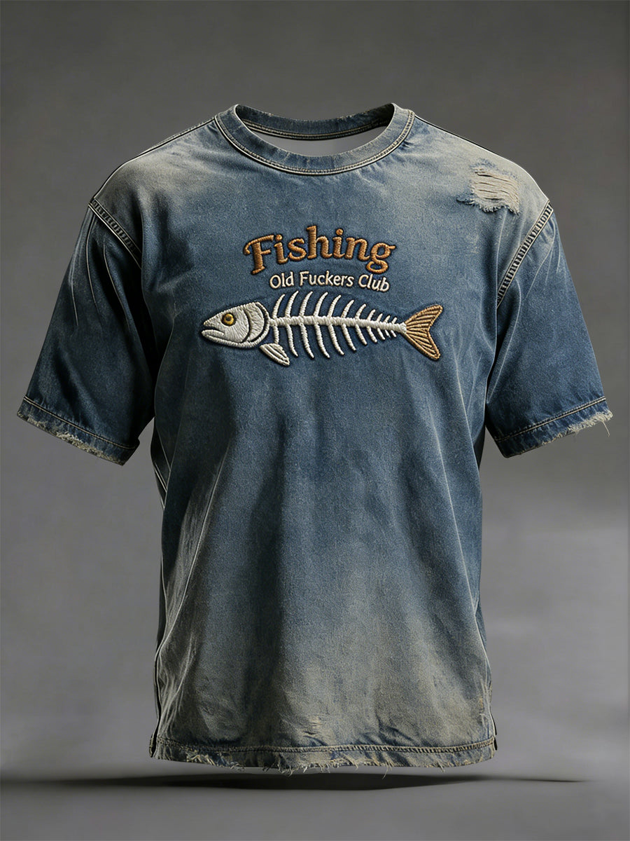 Retro Fishing “Old Fuckers Club” Casual T-Shirt
