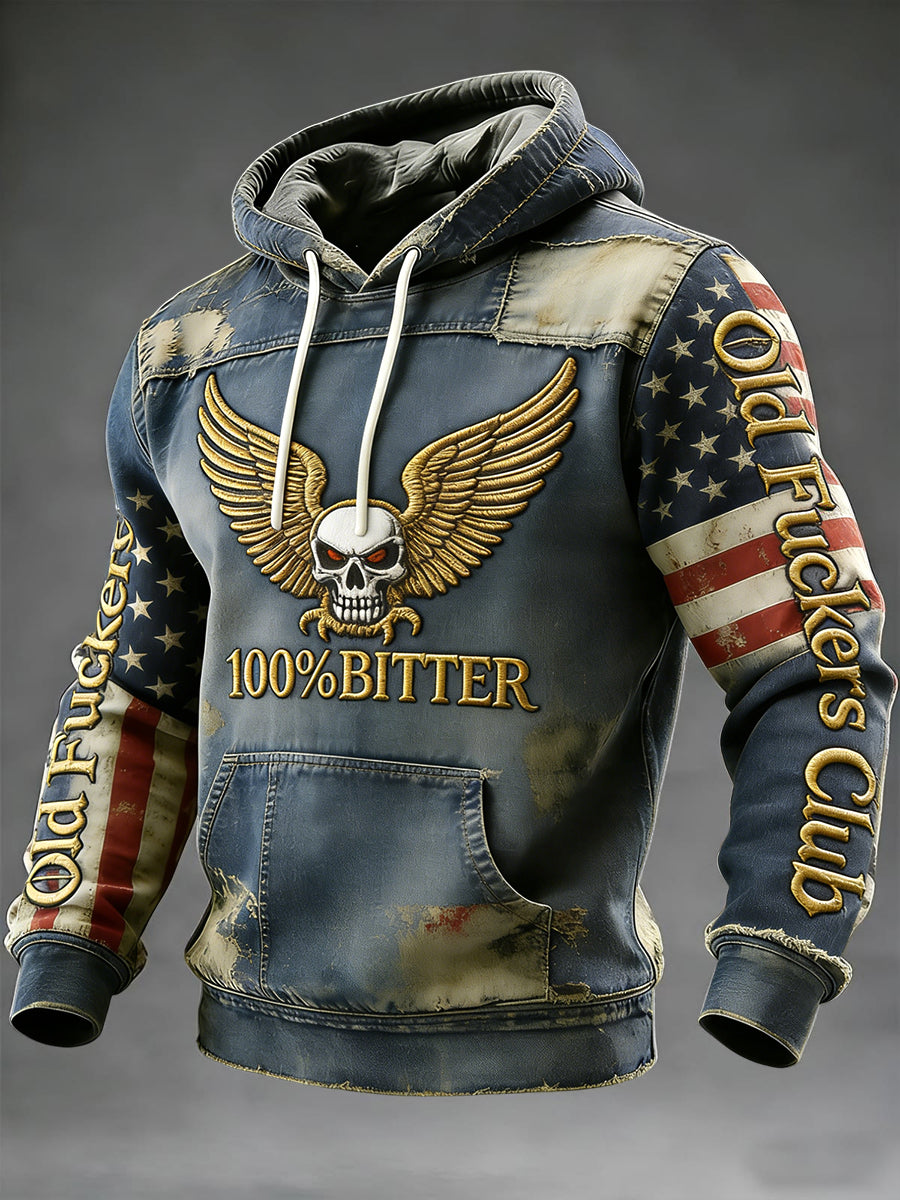 Men's Vintage Old Fuckers Club Patchwork Casual Hoodie
