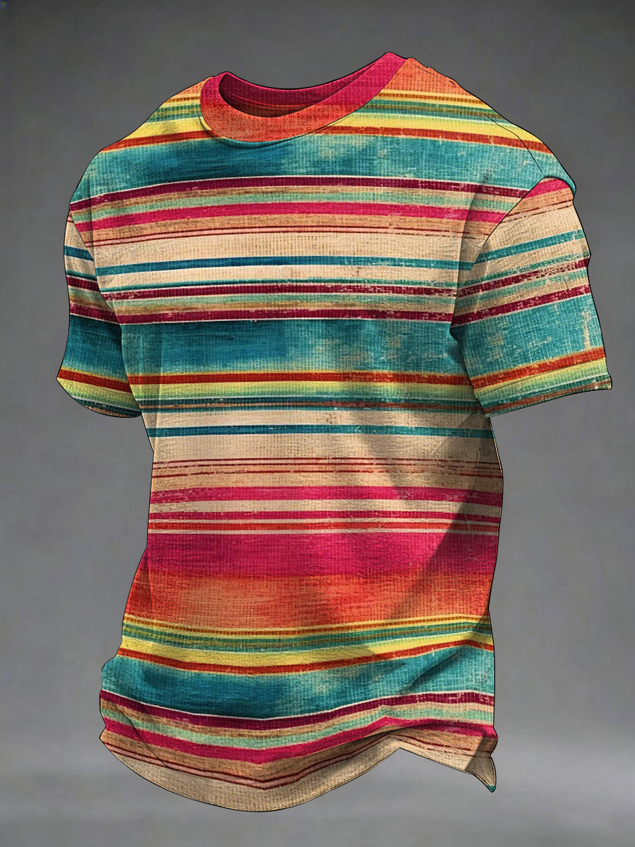 Men's Mexican Art Striped Print Casual T-Shirt