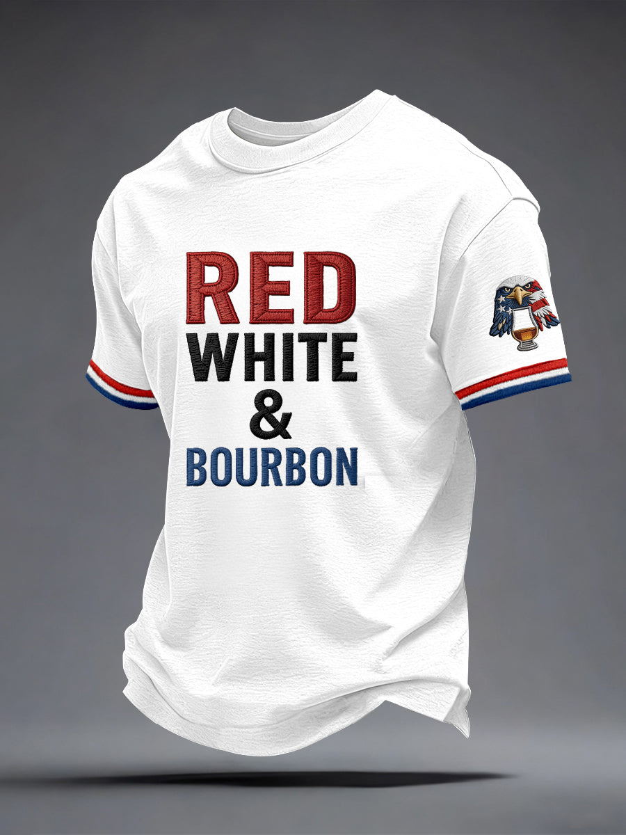Men's Red White and Blue Embroidered Pattern T-Shirt