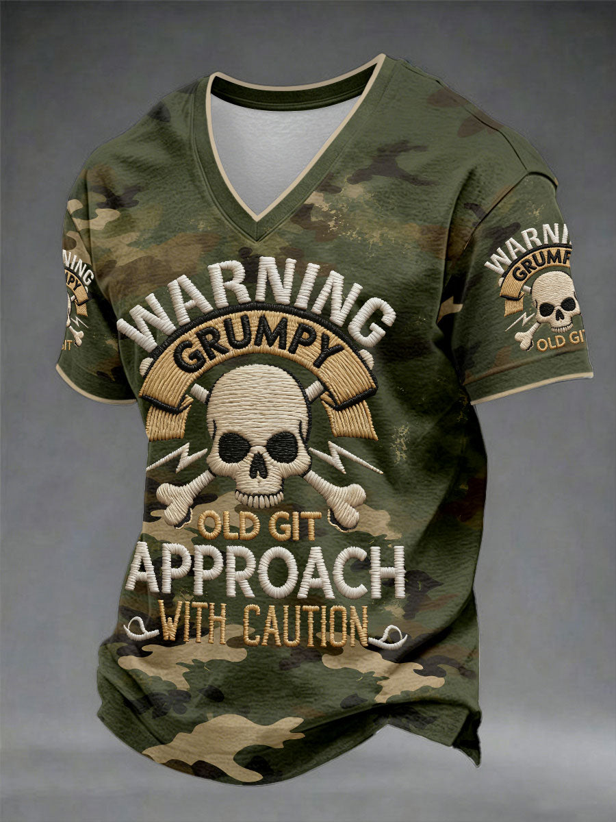 Men's 'warning grumpy old git approach with caution' V-neck T-shirts