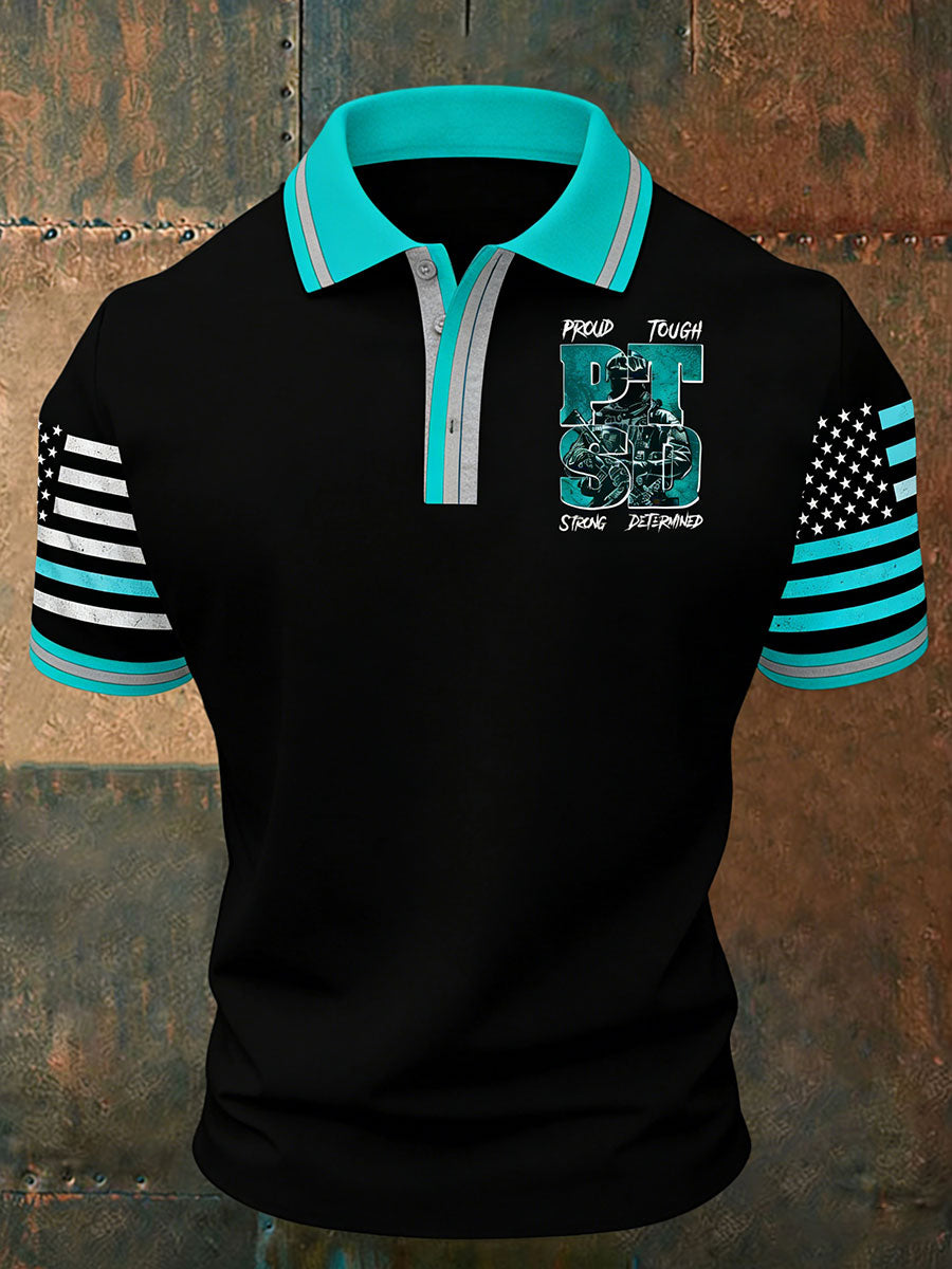 Men's PTSD Awareness Veteran Printed Casual Tops