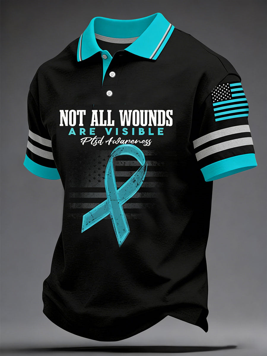 Men's PTSD Awareness Veteran Printed Casual Tops