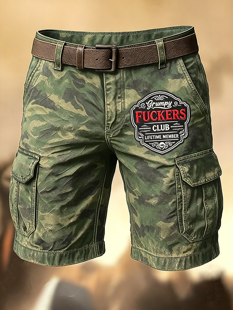 Men's Retro Vacation Business Old Fuckers Club Art Print Casual Shorts