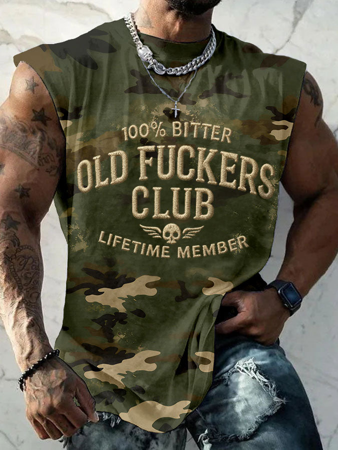 Men's "100% Bitter Old Fuckers Club" camouflage vests