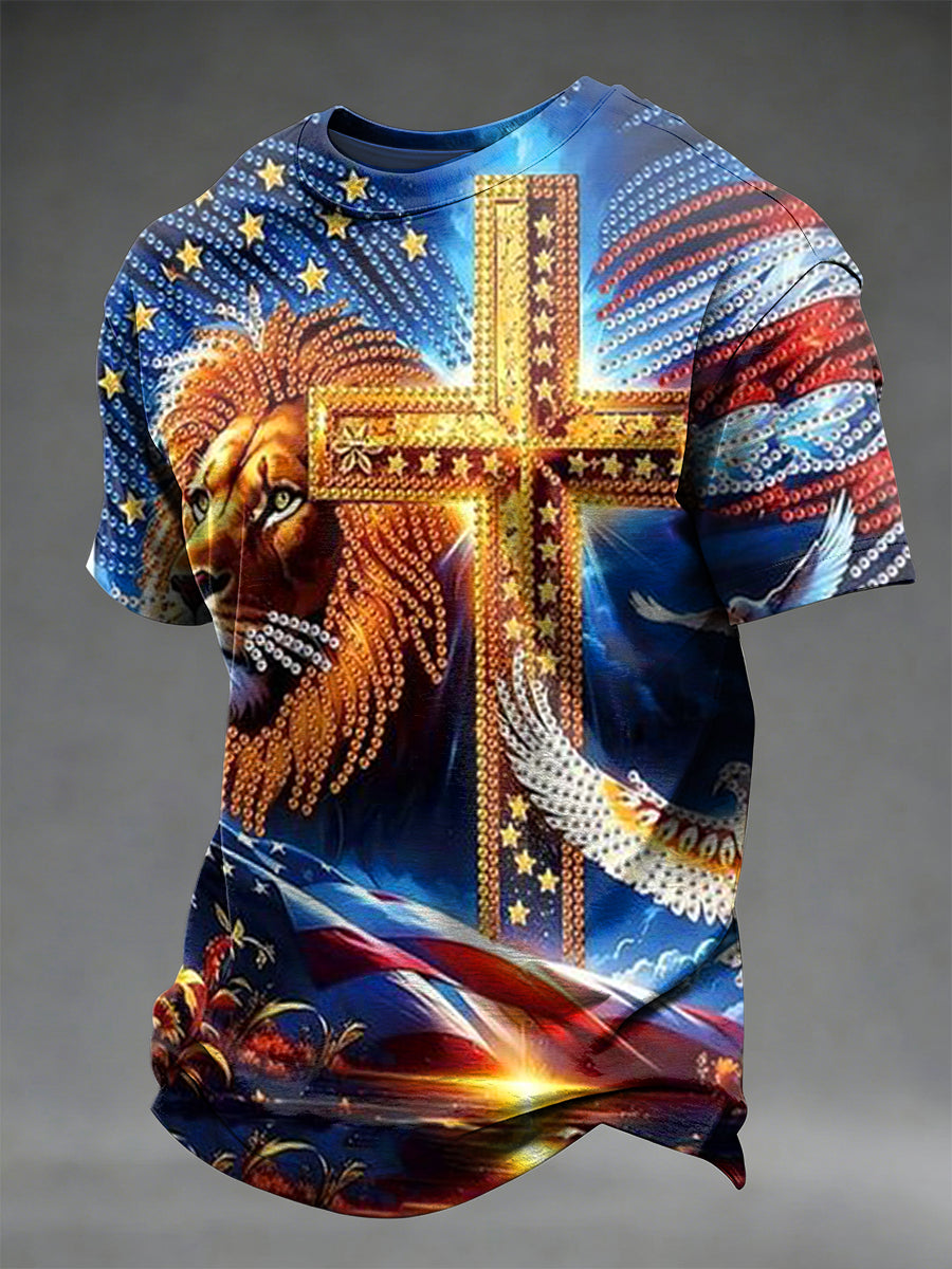 Men's USA Independence Day Printed Vintage Fashion Loose Short Sleeve T-Shirt