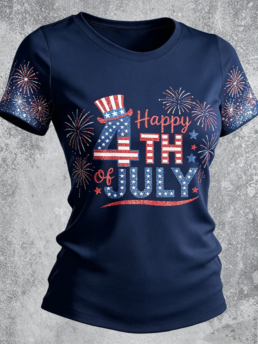 Women's Independence Day Printed Vintage Fashion Loose Short Sleeve T-Shirt
