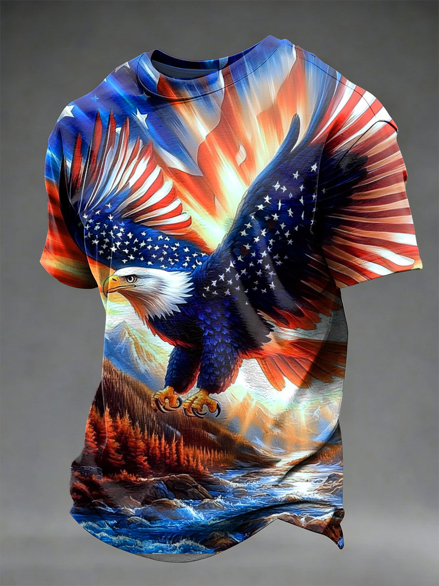 Men's USA Independence Day Printed Vintage Fashion Loose Short Sleeve T-Shirt