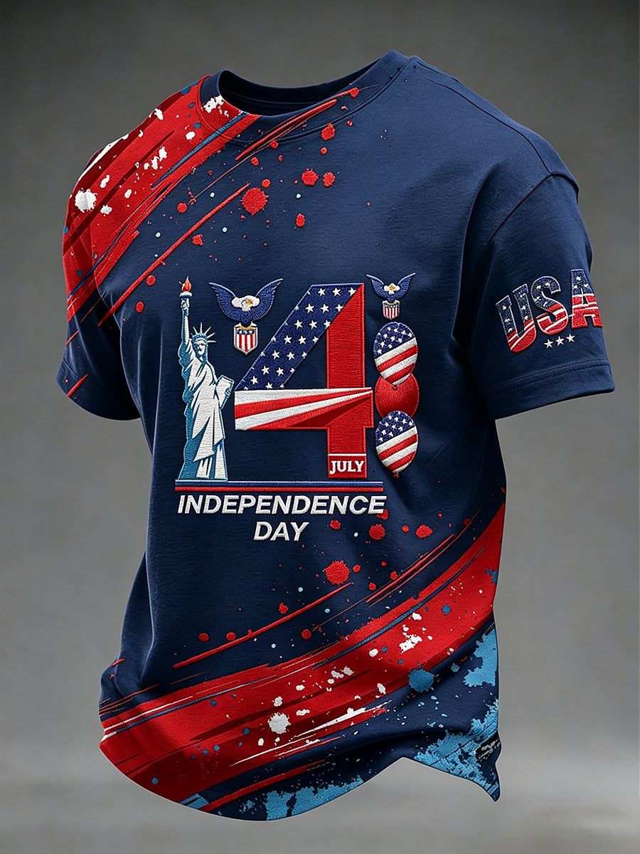 Men's Independence Day Printed Vintage Fashion Loose Short Sleeve T-Shirt