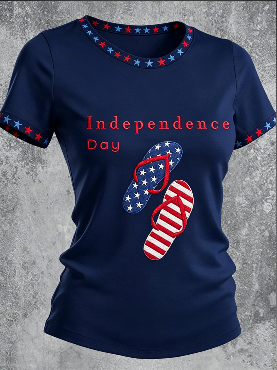 Women's Independence Day Printed Vintage Fashion Loose Short Sleeve T-Shirt