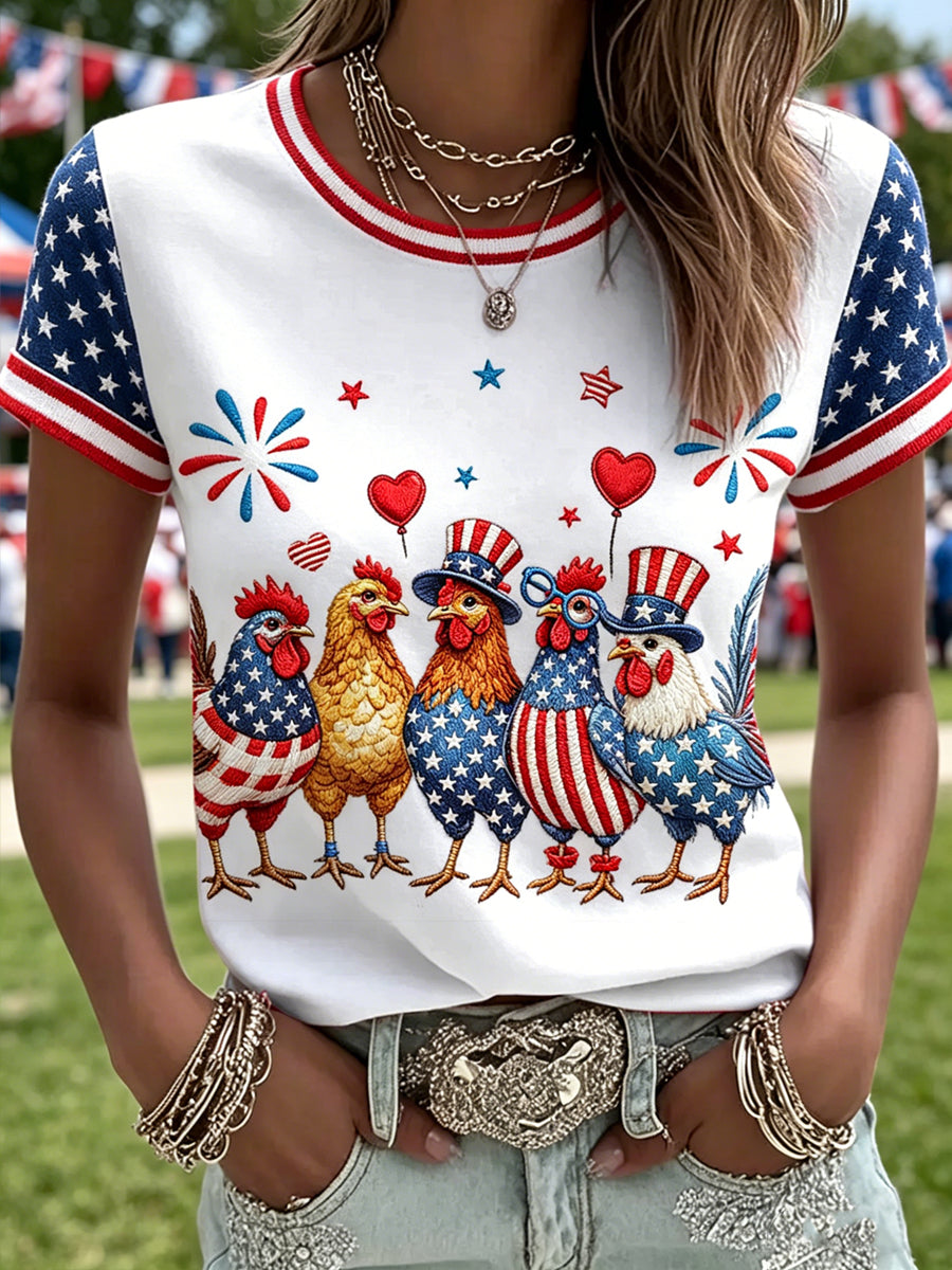 Women's Independence Day Animals Printed Vintage Fashion Loose Short Sleeve T-Shirt