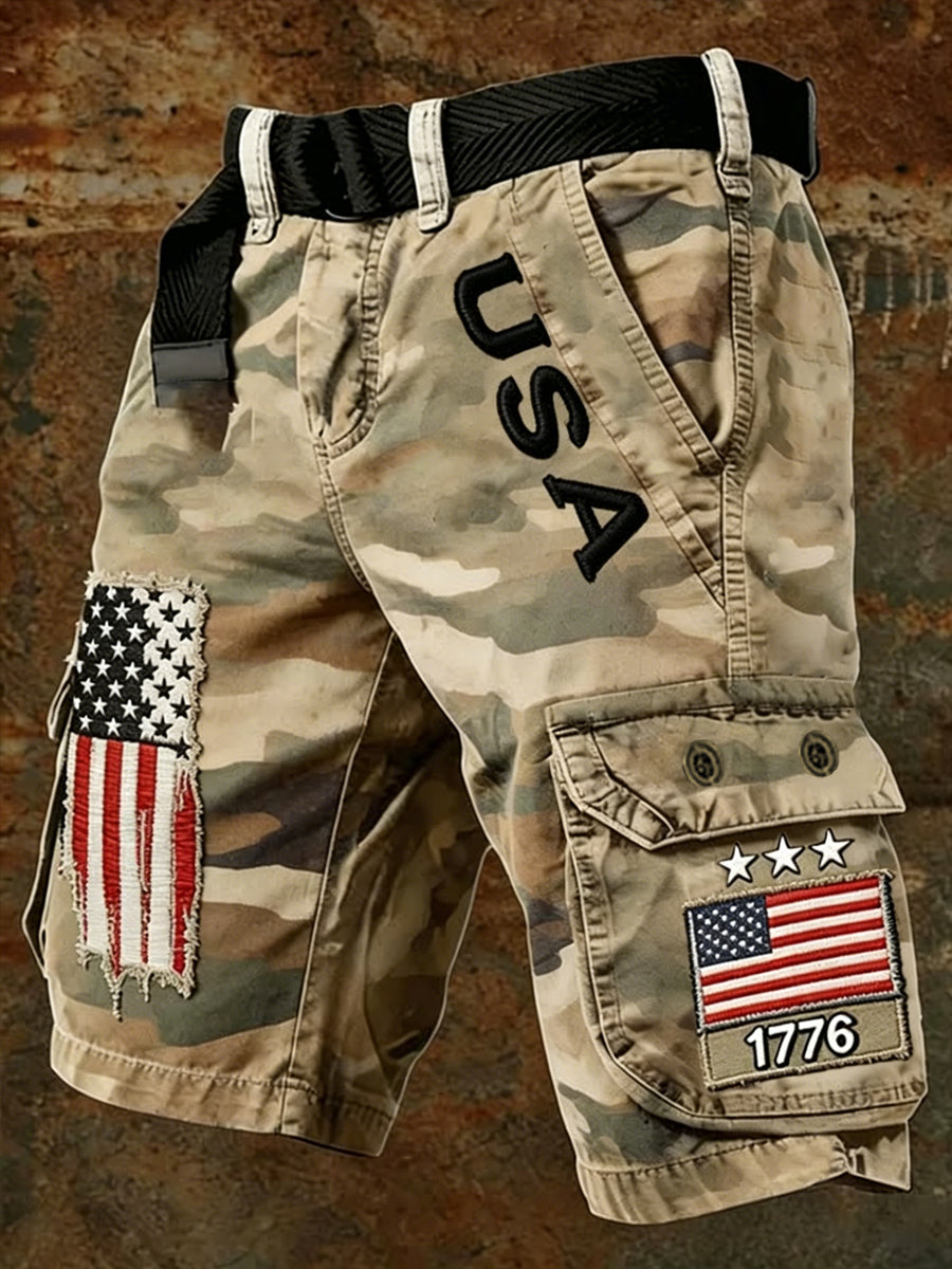 Men's USA Flag Camouflage Print Casual Cargo Shorts