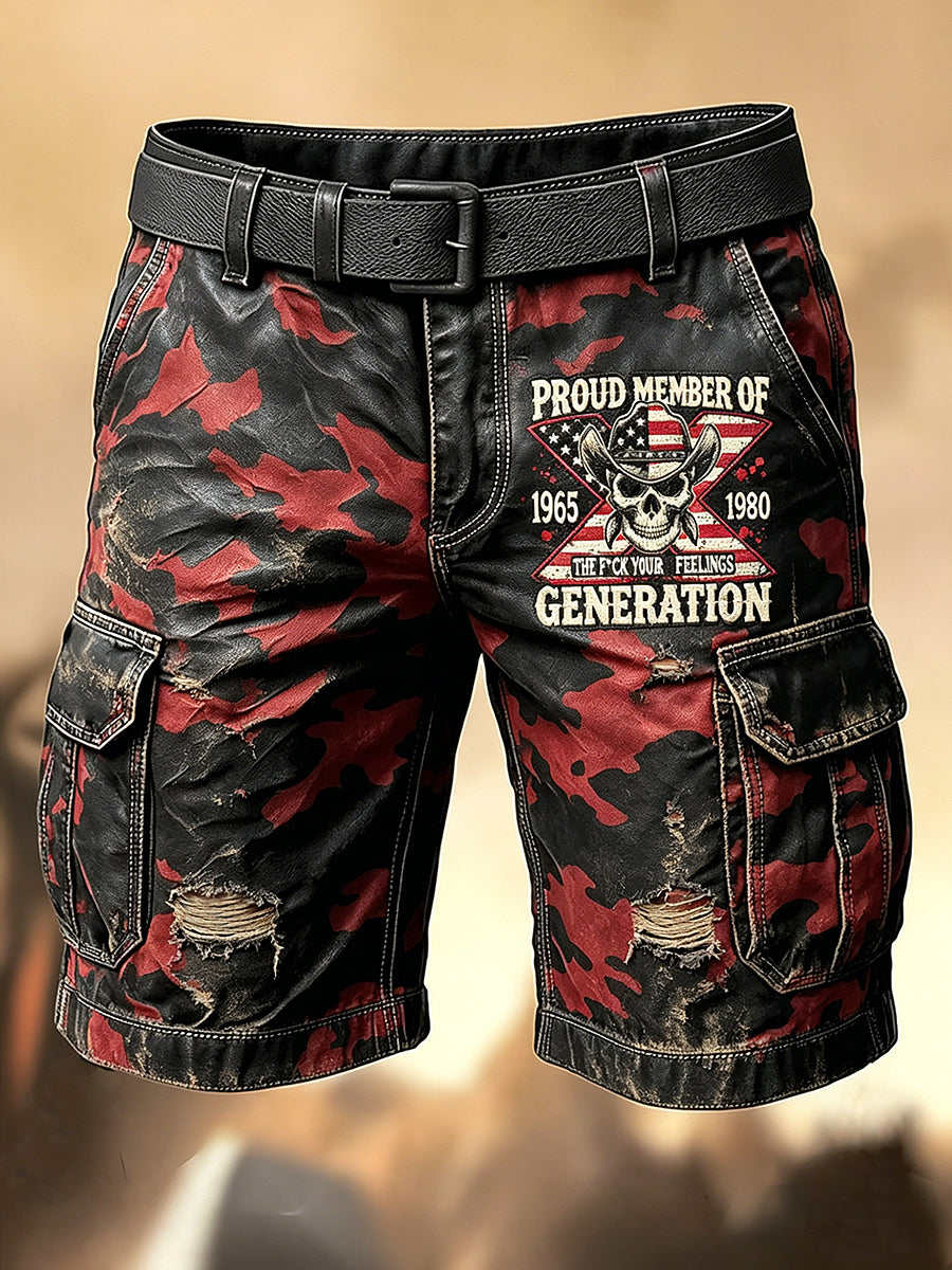 Men's Retro Vacation Business Old Fuckers Club Art Print Casual Shorts