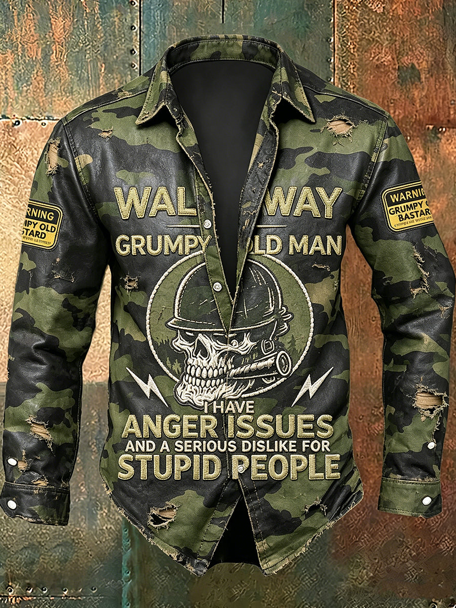 Men's Old Fuckers Club Print Casual Long Sleeved Shirt