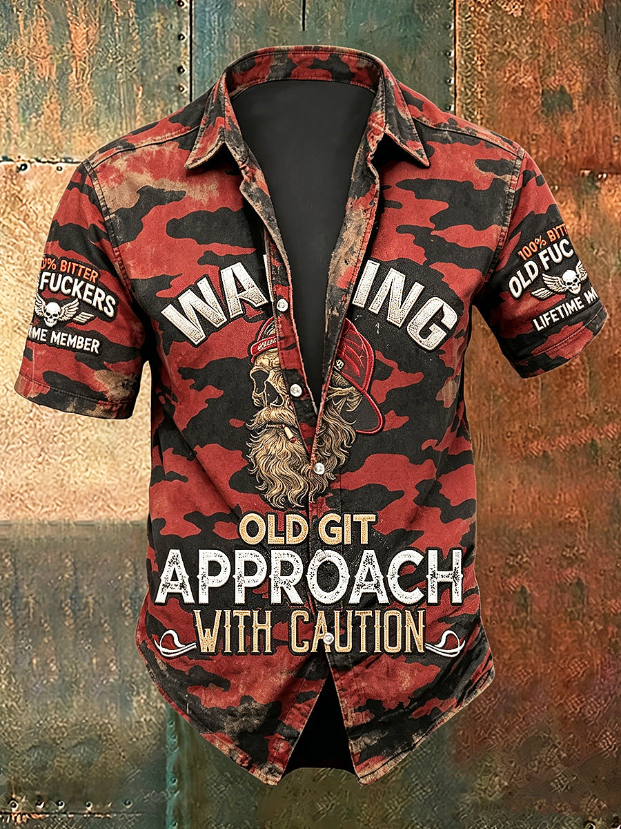 Men's Old Fuckers Club Print Casual Short Sleeved Shirt