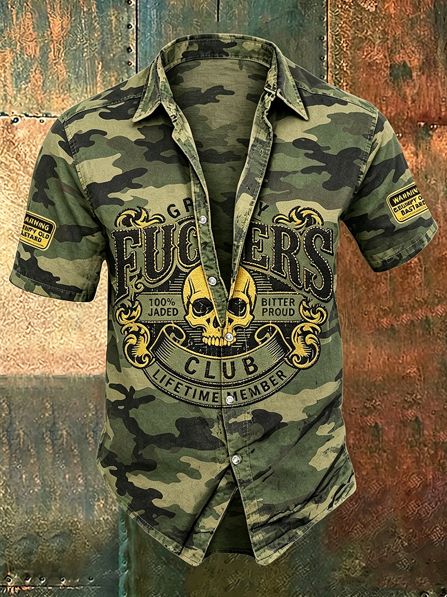 Men's Old Fuckers Club Print Casual Short Sleeved Shirt