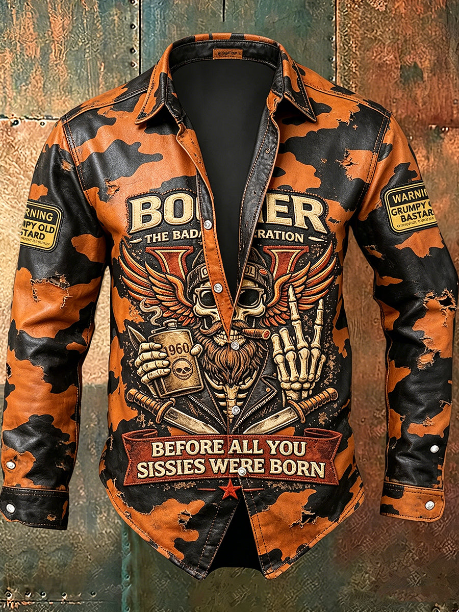 Men's Old Fuckers Club Print Casual Long Sleeved Shirt