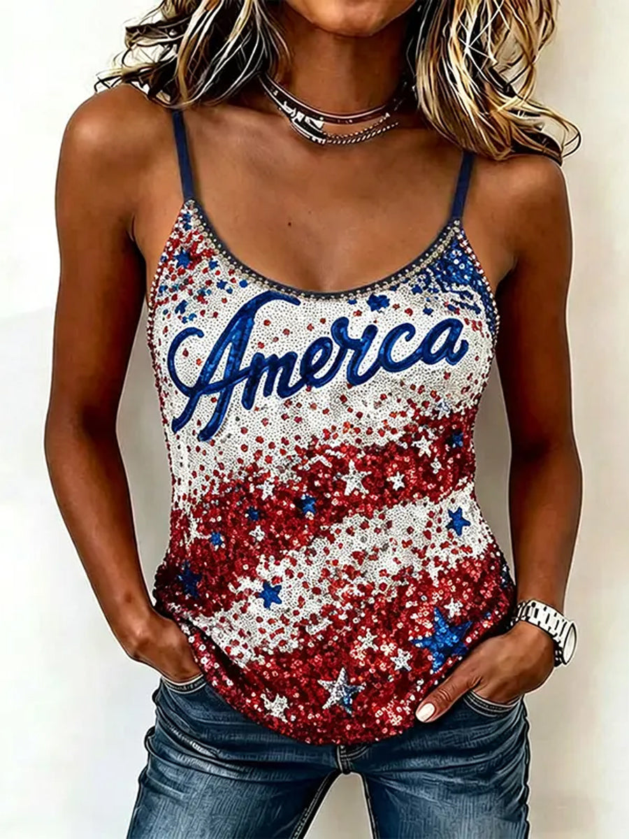Women's Retro Independence Day Flag Art Casual Vest