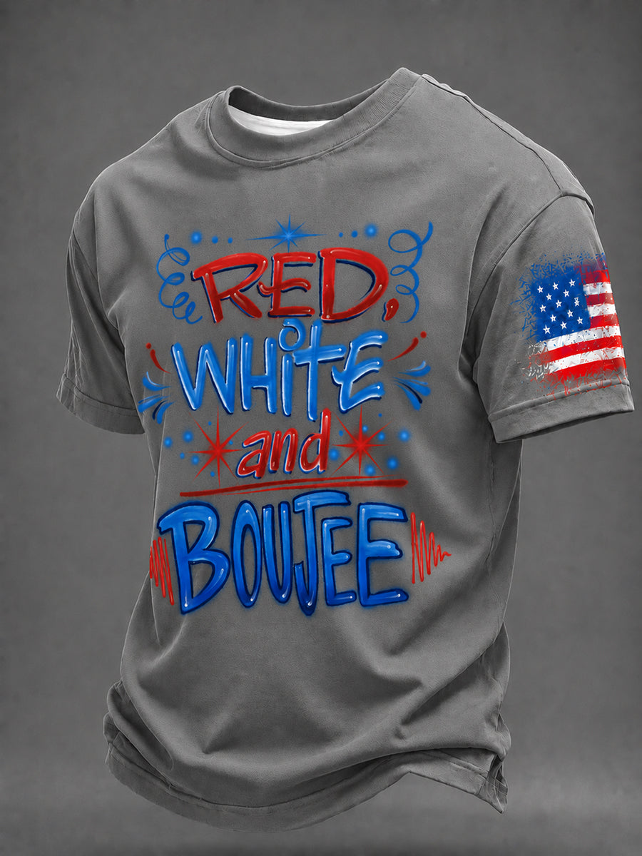Men's Airbrush Style 4th of July Graffiti Print T-shirt