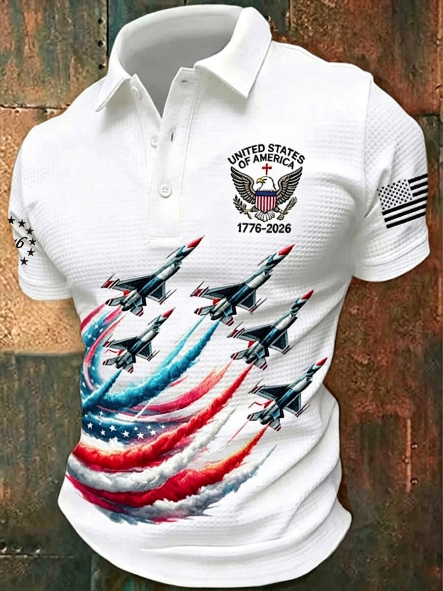 Men's Independence Day American Flag Art Waffle Short Sleeve Top