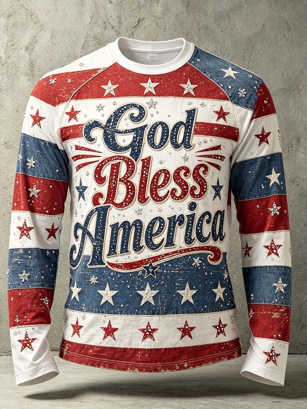 Men's retro striped clash color design long sleeve round neck T-shirt