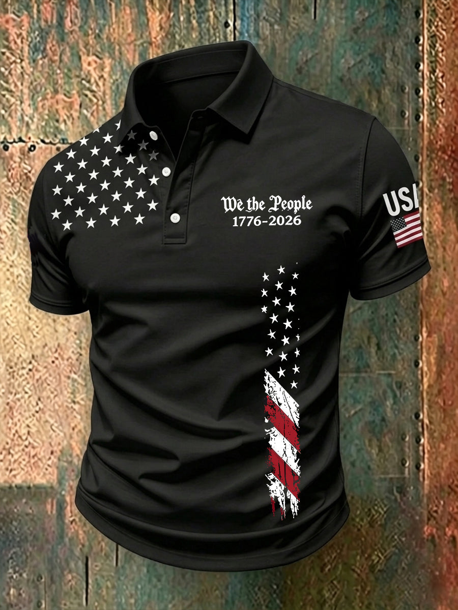 Men's Independence Day Flag 1776 Print Short Sleeve Top