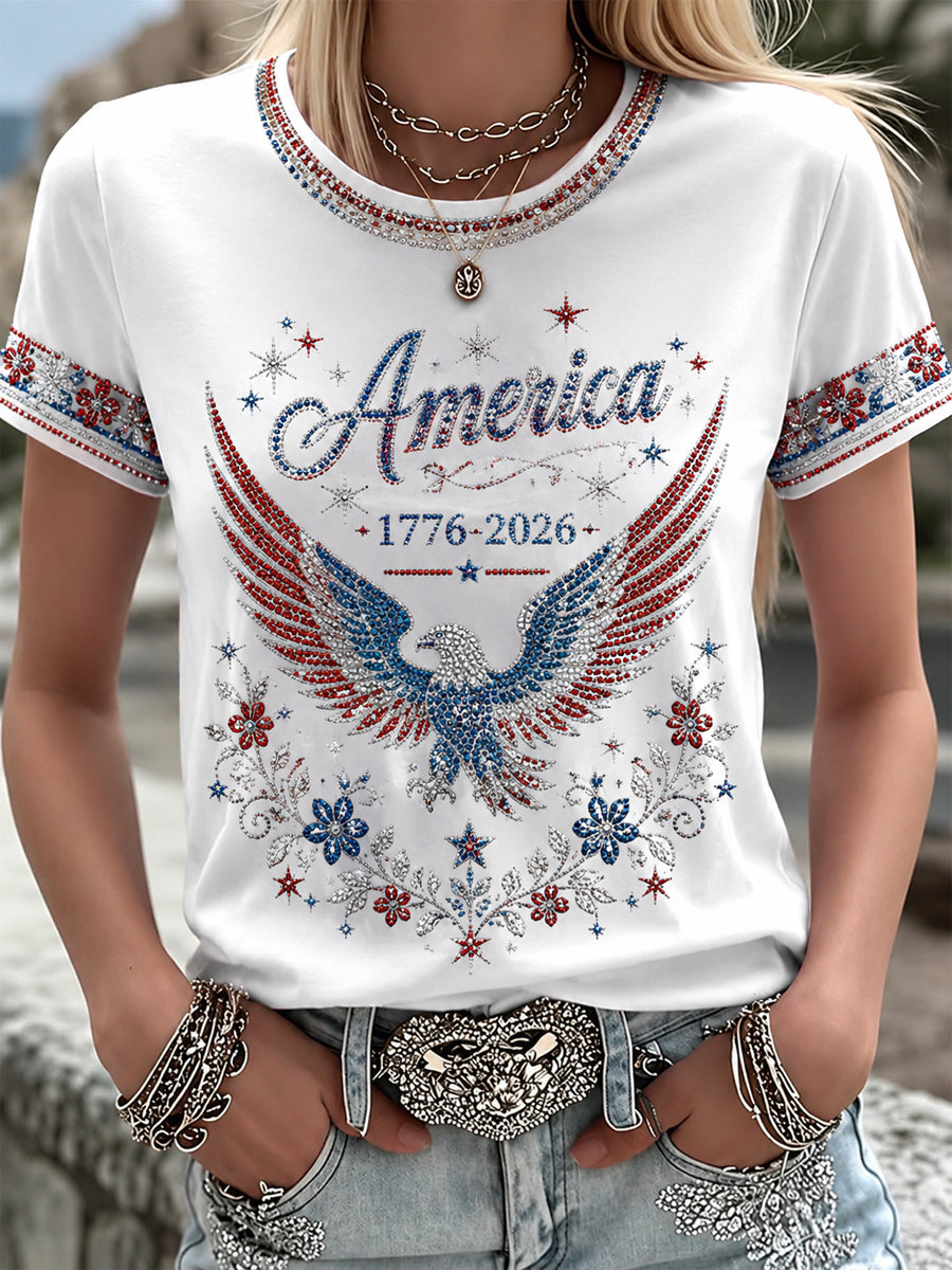 Women's America Floral Print Casual T-Shirt