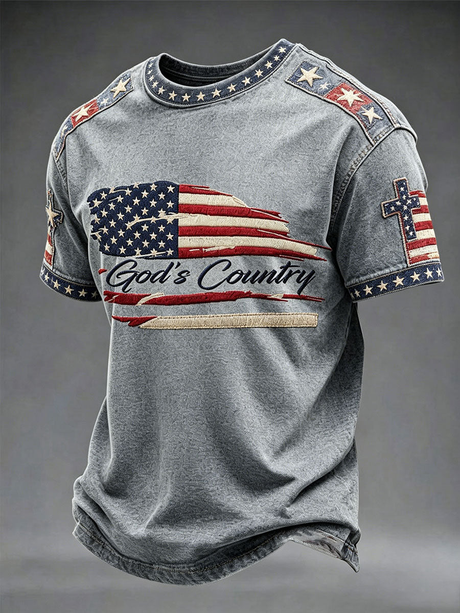 Men's One Nation Under God American Independence Day Retro Print Casual T-shirt