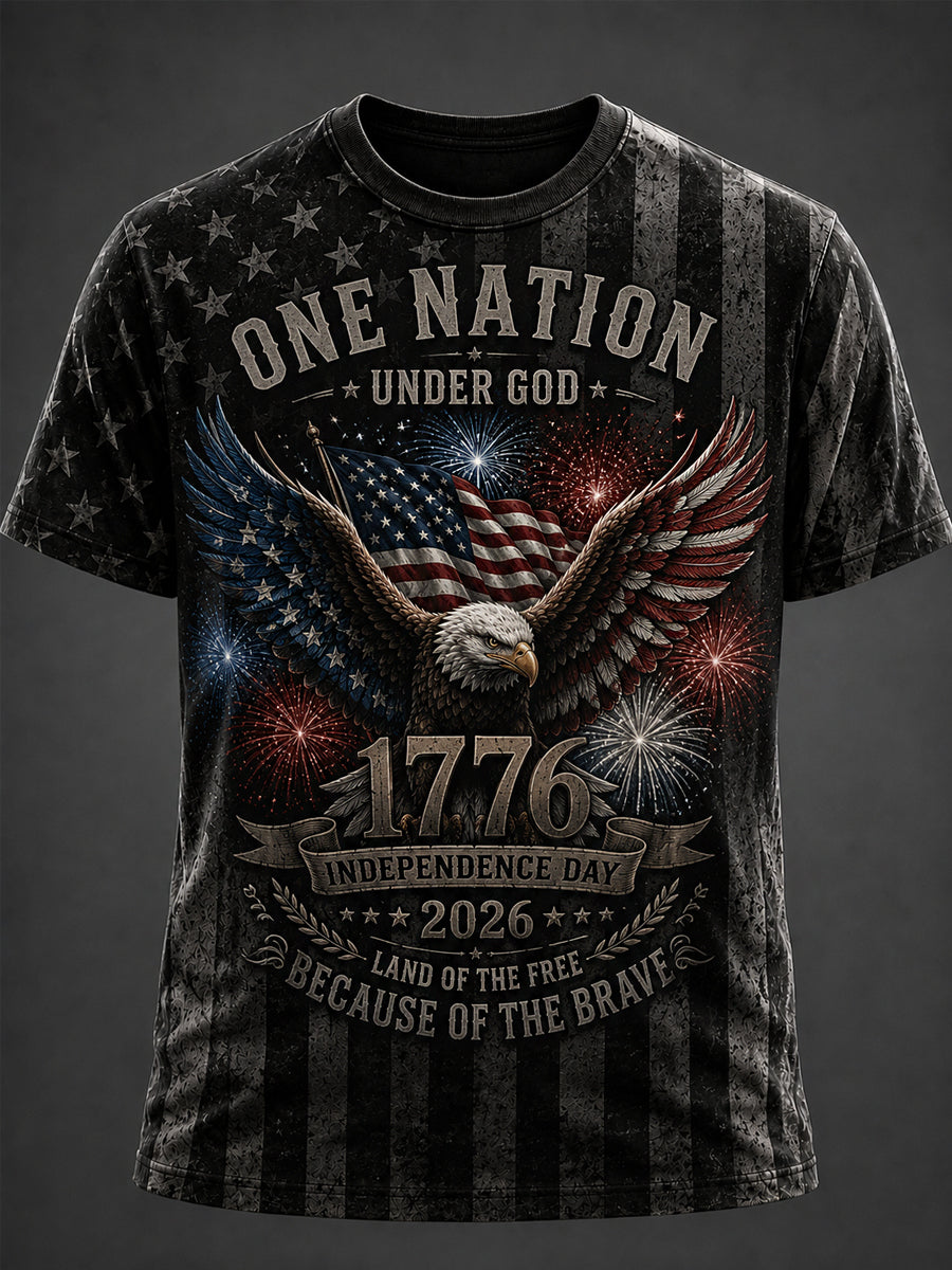 Men's Independence Day USA Flag Print Casual Patriotic Tee