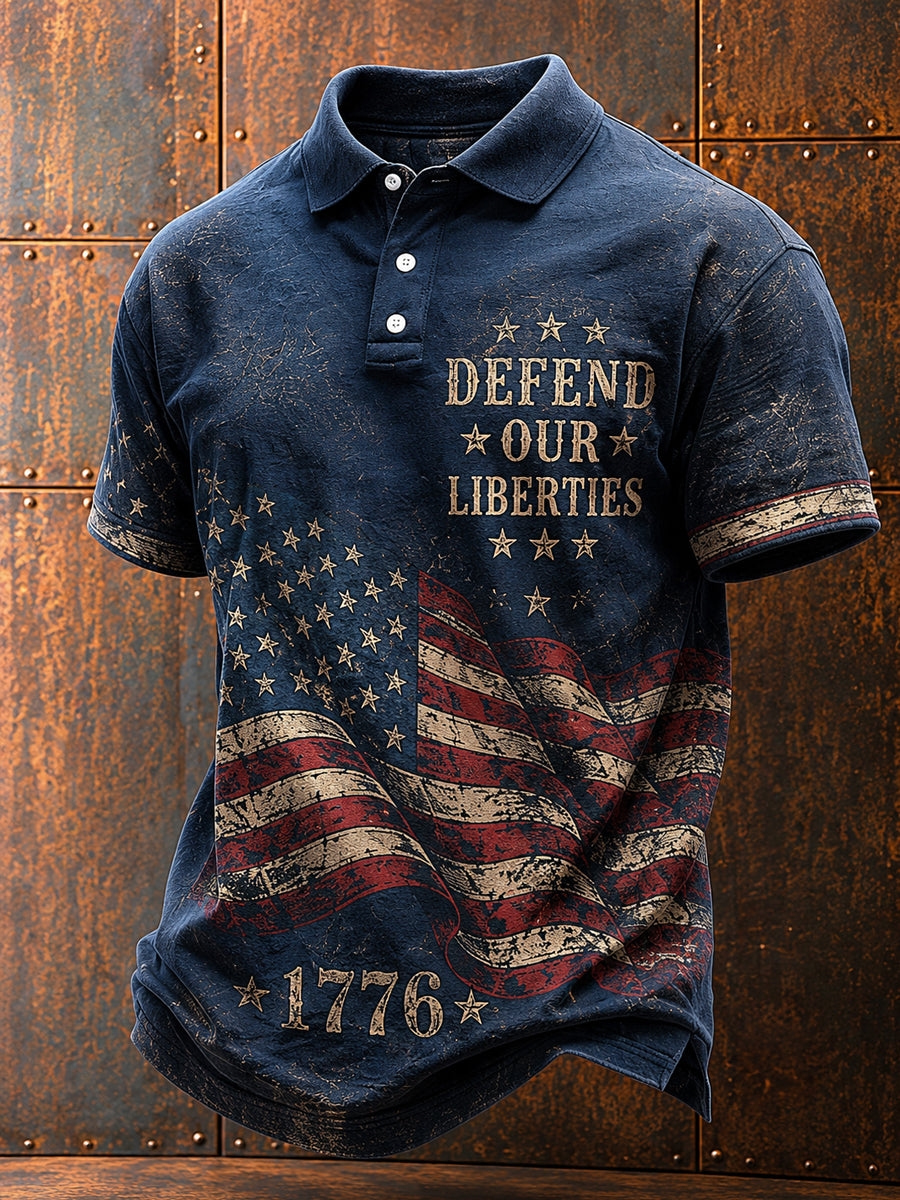 Men's Independence Day USA Flag Print Casual Patriotic Polo