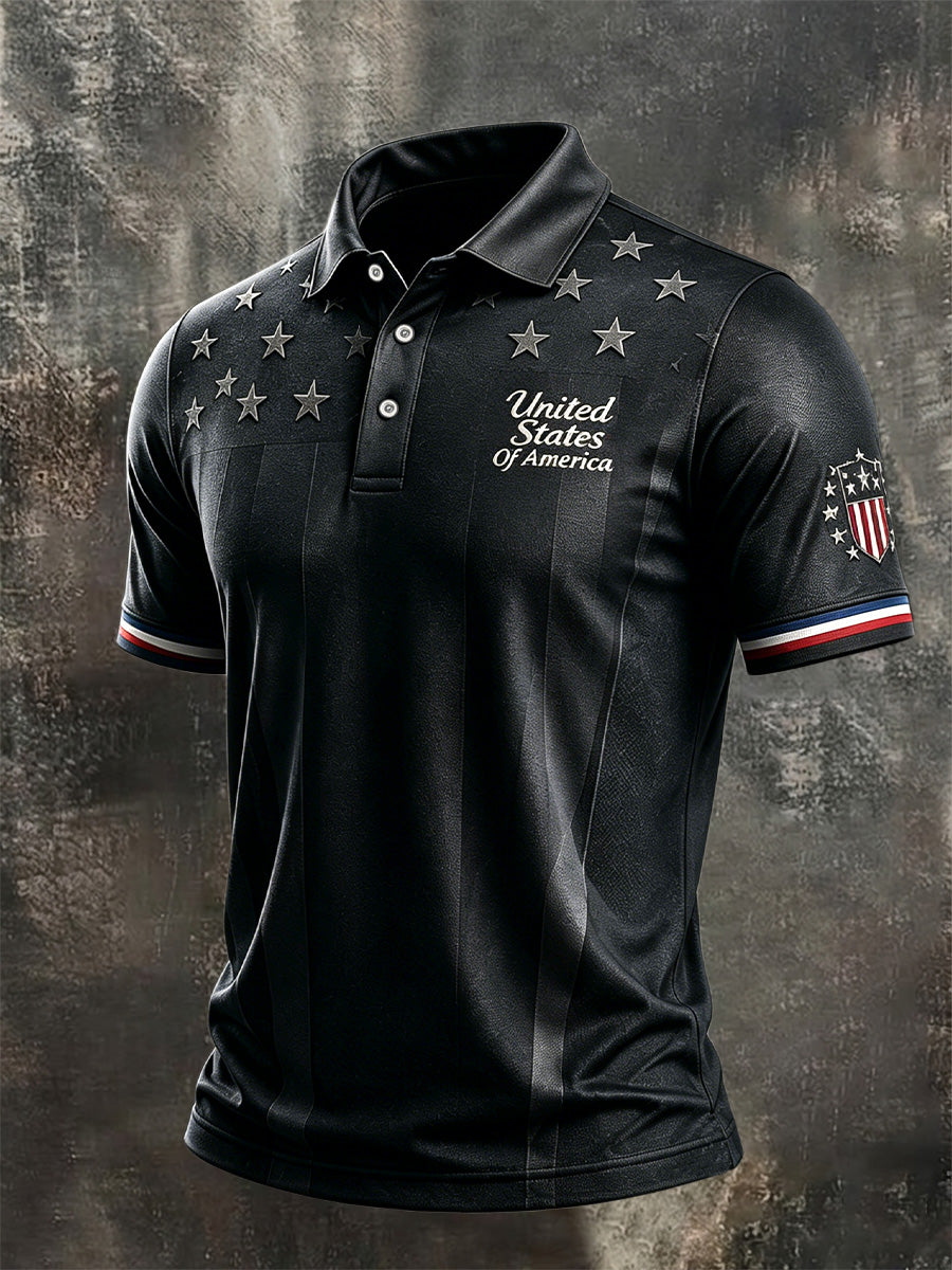 Men's Independence Day USA Flag Print Casual Patriotic Polo
